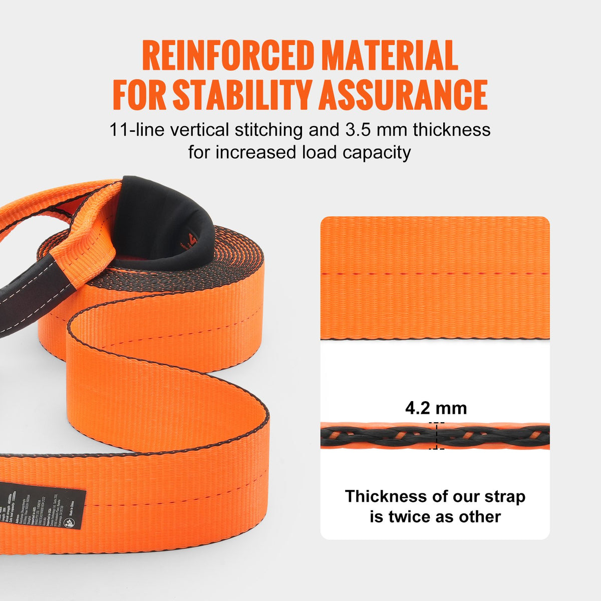 VEVOR Recovery Tow Strap 4" x 30', 46,500 lbs Break Strength, Triple Reinforced Loop Straps, Tree Saver, Off Road Towing and Recovery, Extreme Weather Resistance, Protective Sleeves & Storage Bag - DZDL4IN30FTC67B2XV0 - view 4
