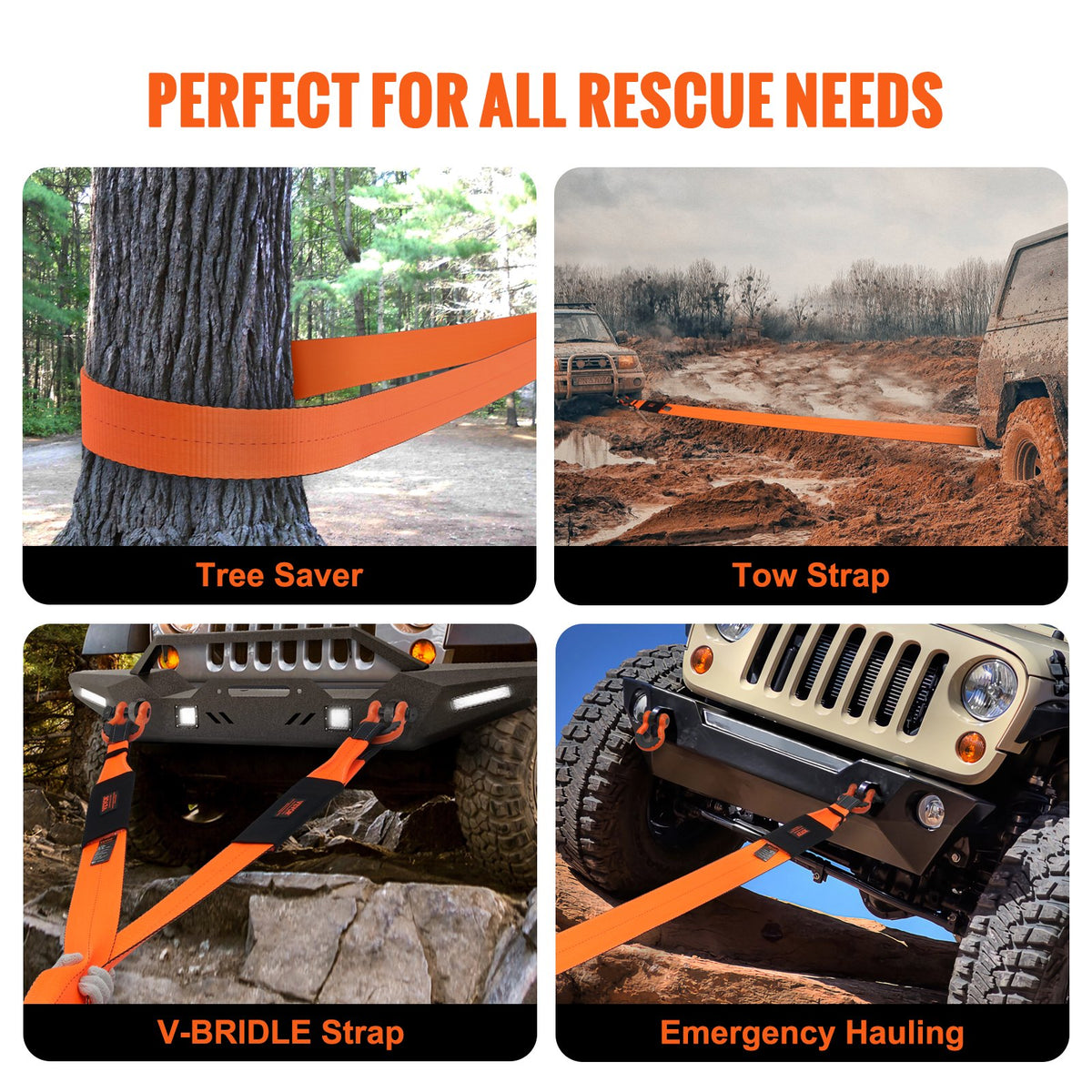 VEVOR Recovery Tow Strap 4" x 30', 46,500 lbs Break Strength, Triple Reinforced Loop Straps, Tree Saver, Off Road Towing and Recovery, Extreme Weather Resistance, Protective Sleeves & Storage Bag - DZDL4IN30FTC67B2XV0 - view 7