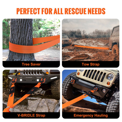 VEVOR Recovery Tow Strap 4" x 30', 46,500 lbs Break Strength, Triple Reinforced Loop Straps, Tree Saver, Off Road Towing and Recovery, Extreme Weather Resistance, Protective Sleeves & Storage Bag - DZDL4IN30FTC67B2XV0 - view 7