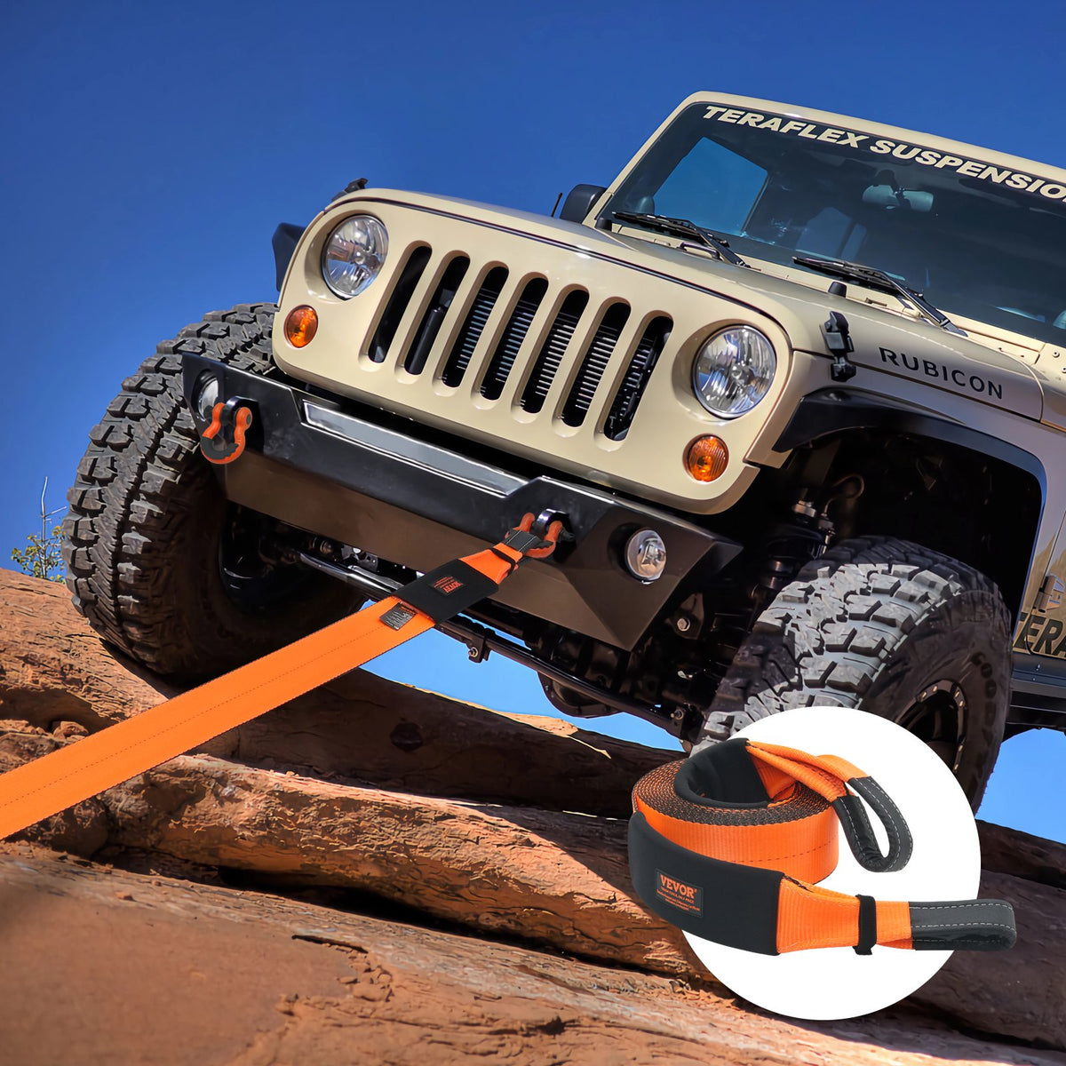 VEVOR Recovery Tow Strap 4" x 30', 46,500 lbs Break Strength, Triple Reinforced Loop Straps, Tree Saver, Off Road Towing and Recovery, Extreme Weather Resistance, Protective Sleeves & Storage Bag - DZDL4IN30FTC67B2XV0 - view 9