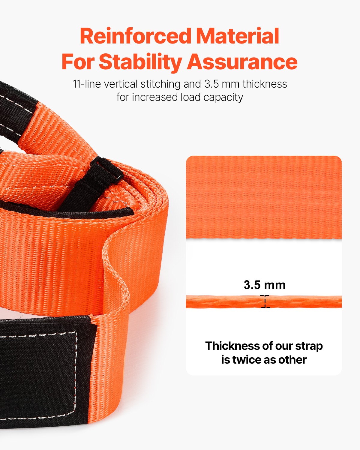 VEVOR Recovery Tow Strap 3 inches, 8 feet 36,000 lbs Break Strength, Triple Reinforced Loop Straps, Tree Saver, Winch Line Extension Strap, Off Road Towing and Recovery, Extreme Weather Resistance - DZDL8FT3INCG38O3C001V0 - view 4