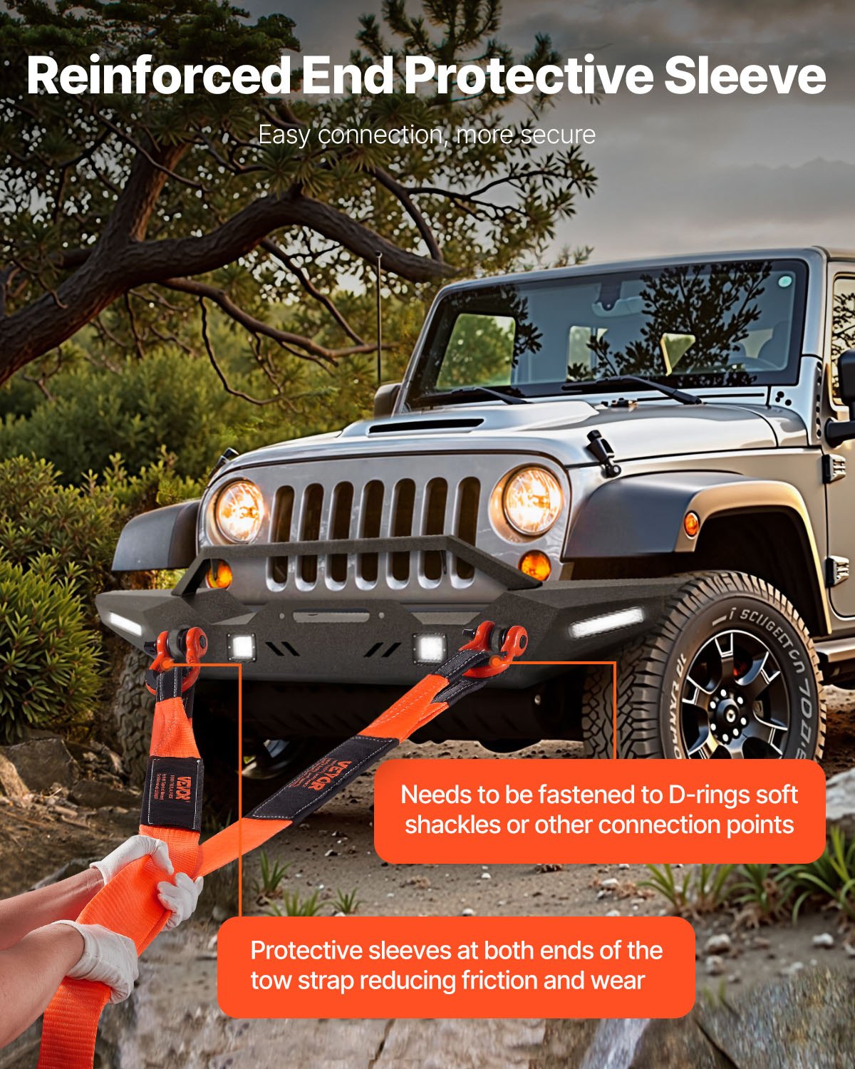 VEVOR Recovery Tow Strap 3 inches, 8 feet 36,000 lbs Break Strength, Triple Reinforced Loop Straps, Tree Saver, Winch Line Extension Strap, Off Road Towing and Recovery, Extreme Weather Resistance - DZDL8FT3INCG38O3C001V0 - view 5