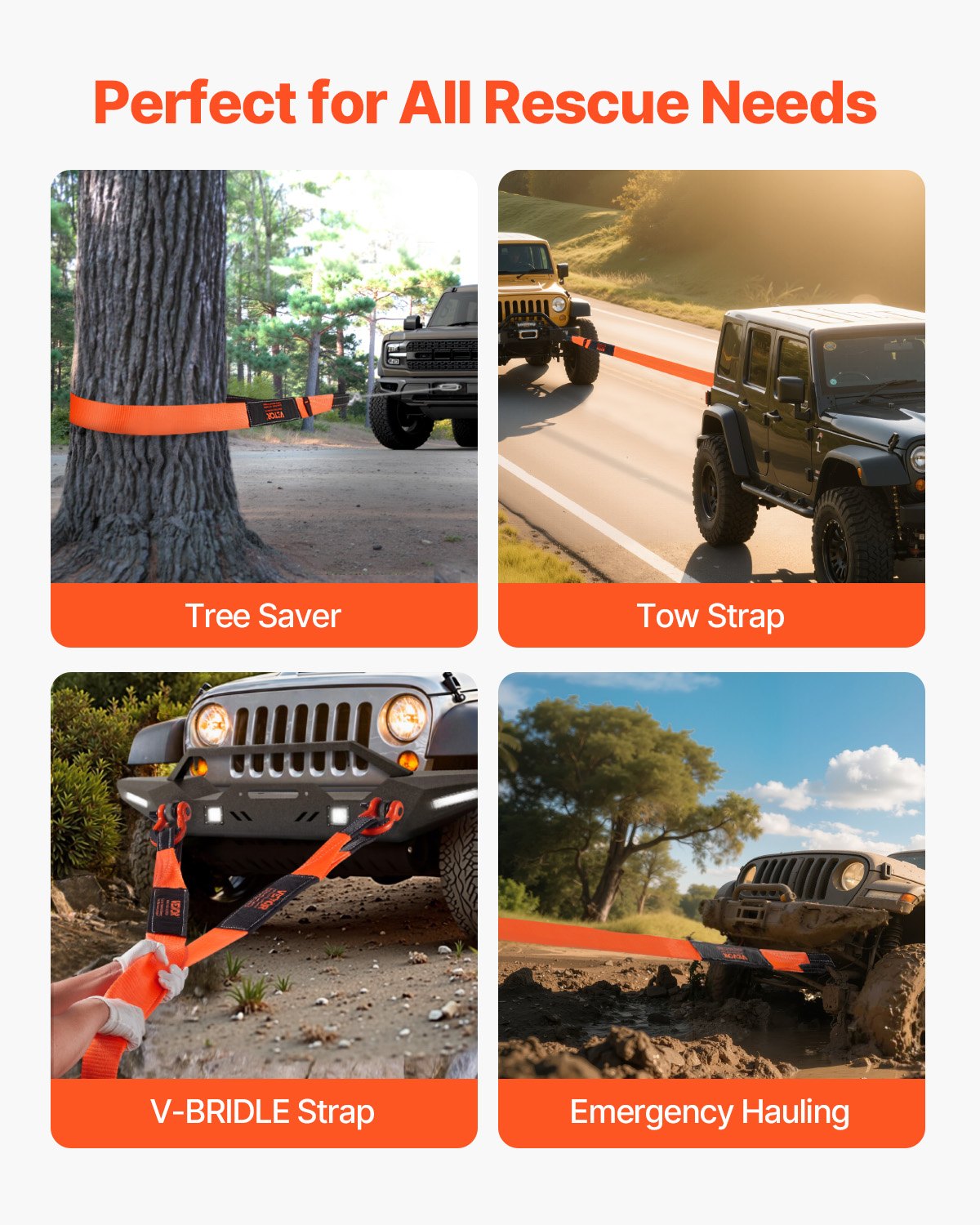 VEVOR Recovery Tow Strap 3 inches, 8 feet 36,000 lbs Break Strength, Triple Reinforced Loop Straps, Tree Saver, Winch Line Extension Strap, Off Road Towing and Recovery, Extreme Weather Resistance - DZDL8FT3INCG38O3C001V0 - view 7
