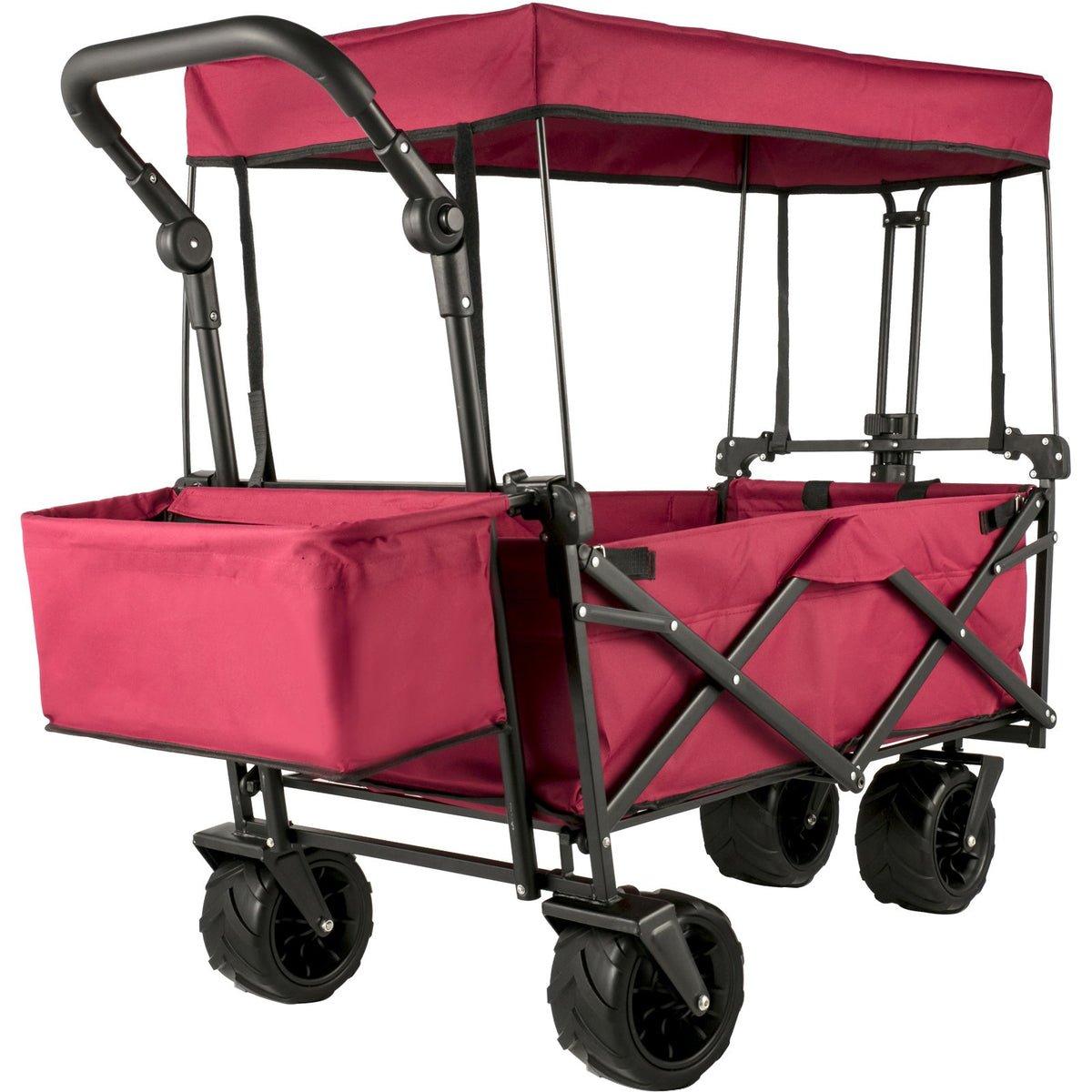 VEVOR Extra Large Collapsible Garden Cart with Removable Canopy, Folding Wagon Utility Carts with Wheels and Rear Storage, Wagon Cart for Garden, Camping, Grocery Cart, Shopping Cart, Red - DZDPTC-RDHSKU0001V0 - view 1