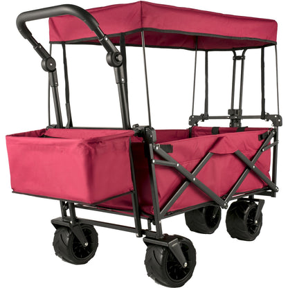 VEVOR Extra Large Collapsible Garden Cart with Removable Canopy, Folding Wagon Utility Carts with Wheels and Rear Storage, Wagon Cart for Garden, Camping, Grocery Cart, Shopping Cart, Red - DZDPTC-RDHSKU0001V0 - view 1