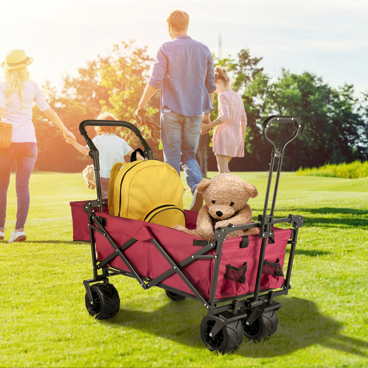 VEVOR Extra Large Collapsible Garden Cart with Removable Canopy, Folding Wagon Utility Carts with Wheels and Rear Storage, Wagon Cart for Garden, Camping, Grocery Cart, Shopping Cart, Red - DZDPTC-RDHSKU0001V0 - view 9