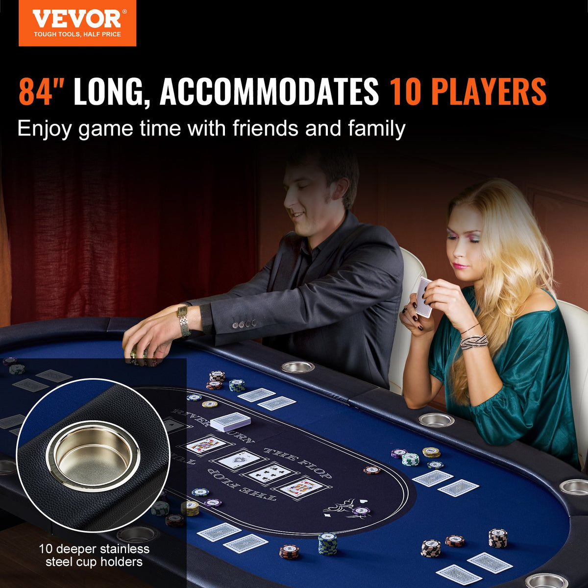 VEVOR Folding Poker Table Top - Select Your Configuration - DZDTZDPKPZ105FRSBV0 - view 2