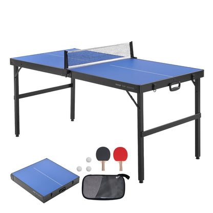 VEVOR Ping Pong Table, Mid-Size Table Tennis Game, Indoor MDF Table Tennis Table, Foldable Portable Complete Ping Pong Table Set with Net, 2 Paddles, 3 Balls, Carry Bag, Handle (No Assembly Required) - DZDTZDPPQZ12L9WUBV0 - view 1