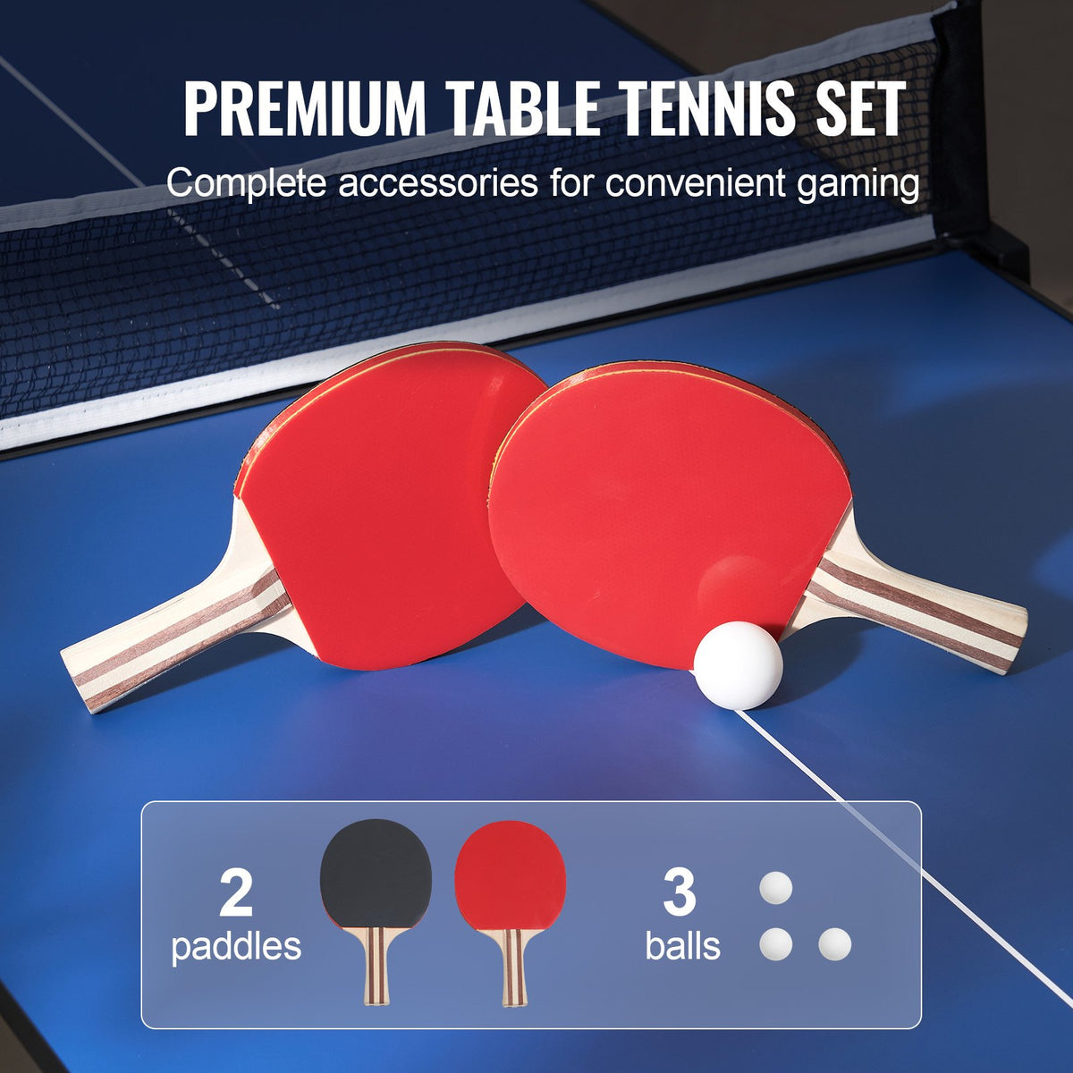 VEVOR Ping Pong Table, Mid-Size Table Tennis Game, Indoor MDF Table Tennis Table, Foldable Portable Complete Ping Pong Table Set with Net, 2 Paddles, 3 Balls, Carry Bag, Handle (No Assembly Required) - DZDTZDPPQZ12L9WUBV0 - view 7