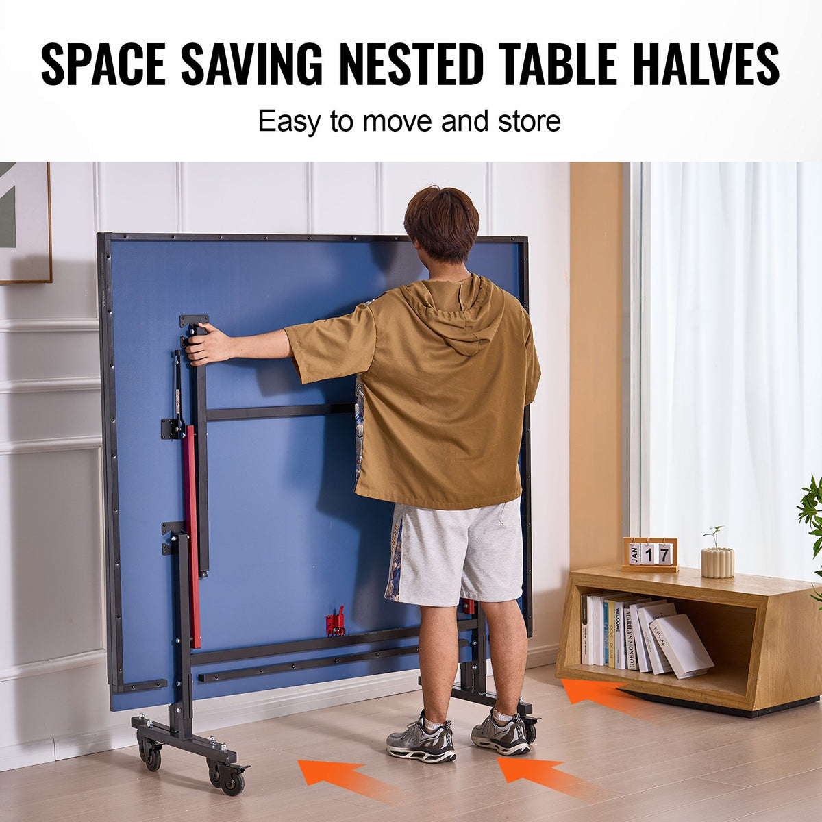 VEVOR Ping Pong Table, Professional Table Tennis Game, Indoor MDF Portable Table Tennis Table, Foldable Ping Pong Table with Quick Clamp Net and Lockable Wheel, 10 Minute Easy Assembly, 18mm Tabletops - DZDTZDPPQZ1877HKXV0 - view 6