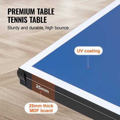 VEVOR Ping Pong Table, Professional Table Tennis Game, Indoor MDF Portable Table Tennis Table, Foldable Ping Pong Table with Quick Clamp Net and Lockable Wheel, 10 Minute Easy Assembly, 25mm Tabletops - DZDTZDPPQZ257835ZV0 - view 4