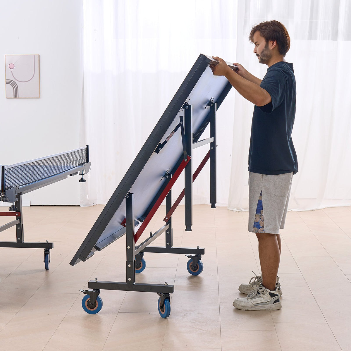 VEVOR Ping Pong Table, Professional Table Tennis Game, Indoor MDF Portable Table Tennis Table, Foldable Ping Pong Table with Quick Clamp Net and Lockable Wheel, 10 Minute Easy Assembly, 25mm Tabletops - DZDTZDPPQZ257835ZV0 - view 9