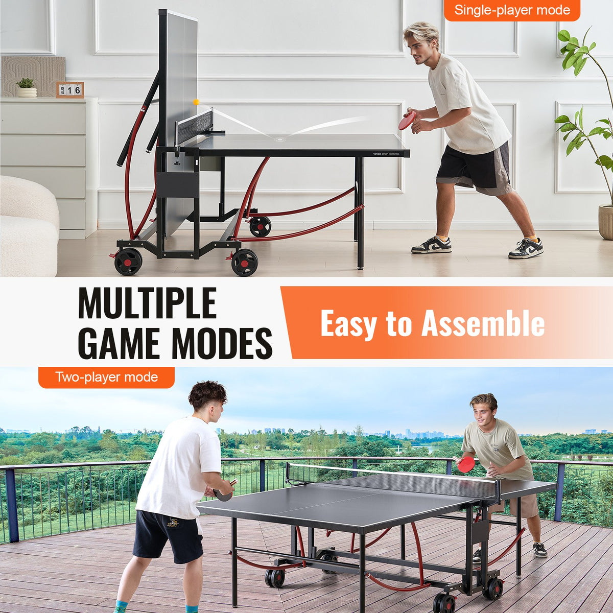 VEVOR Ping Pong Table, Professional Table Tennis Game, Indoor/Outdoor All Weather Aluminum Table Tennis Table, Portable Foldable Table with Quick Clamp Net & Large Lockable Wheels, 10 Minute Assembly - DZDTZDPPQZ6MQ32J9V0 - view 5