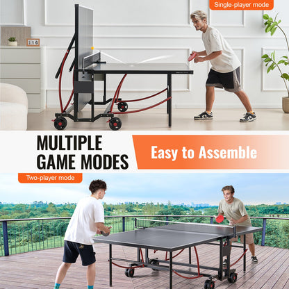 VEVOR Ping Pong Table, Professional Table Tennis Game, Indoor/Outdoor All Weather Aluminum Table Tennis Table, Portable Foldable Table with Quick Clamp Net & Large Lockable Wheels, 10 Minute Assembly - DZDTZDPPQZ6MQ32J9V0 - view 5