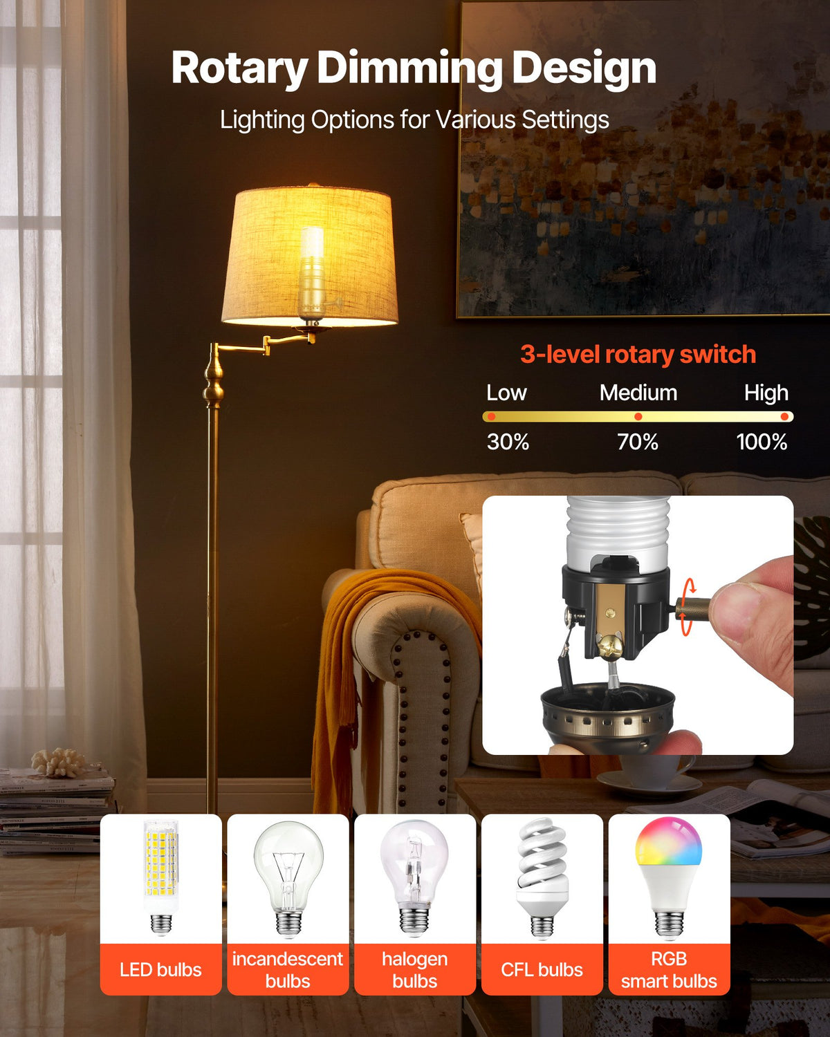 VEVOR Lamp Rewire Kit, E26 Lamp Socket with 12 ft Matching Cord, Antique Bronze Finish, Lamps Making Kit with All Essential Hardware, Light Wiring Kits for Table & Floor Lamps, DIY Rewire or Repair - DZDZXTZ1G0008U17N001V6 - view 5