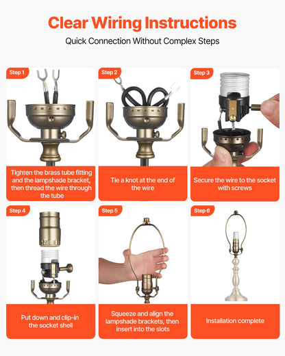 VEVOR Lamp Rewire Kit, E26 Lamp Socket with 12 ft Matching Cord, Antique Bronze Finish, Lamps Making Kit with All Essential Hardware, Light Wiring Kits for Table & Floor Lamps, DIY Rewire or Repair - DZDZXTZ1G0008U17N001V6 - view 7