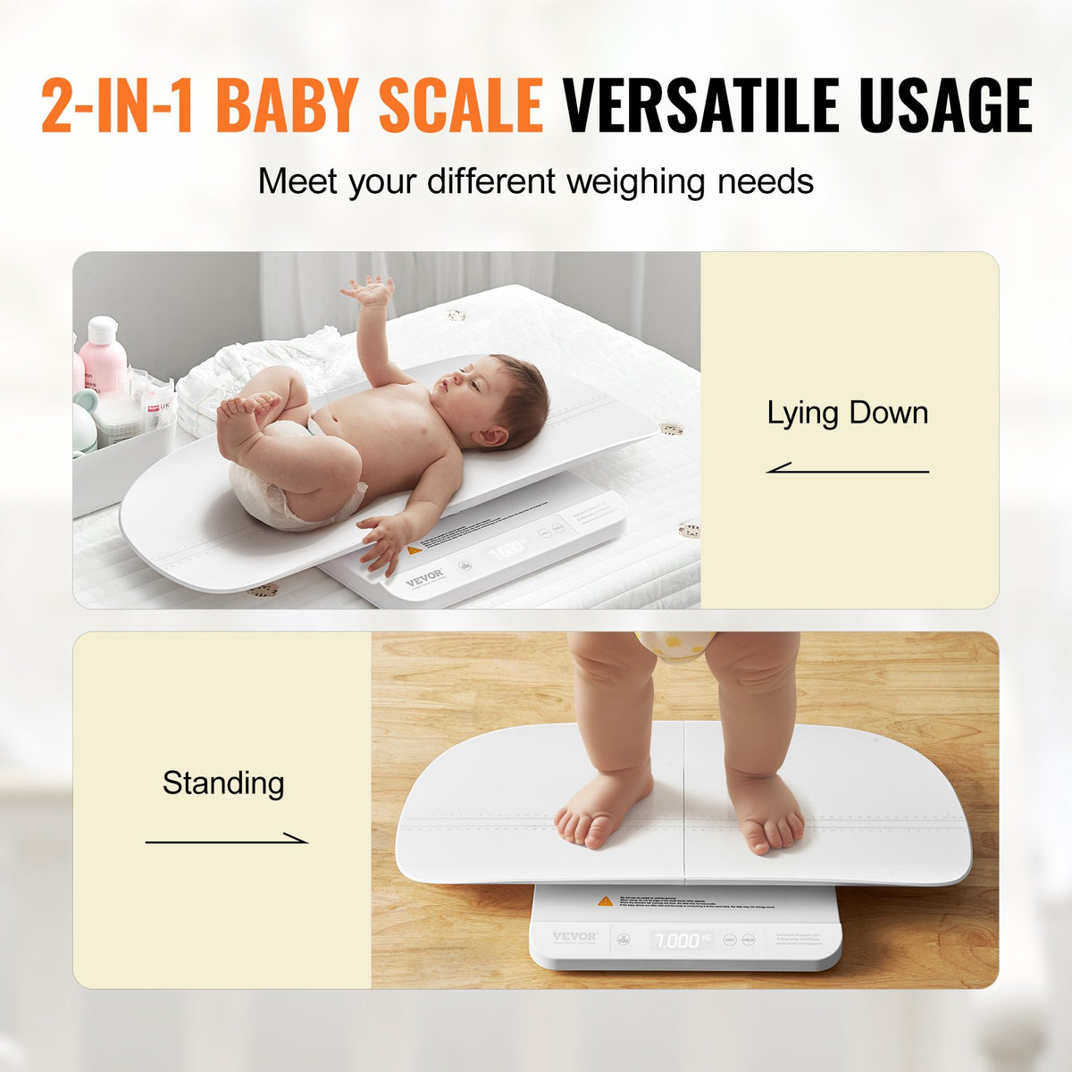 VEVOR Baby Scale, 2-in-1 Infant Weight Scale with Detachable Tray, Digital Baby Scale for Weighing with Hold & Tare Function, 5 Units for Babies, Toddler, Pet, 66LBS Capacity (3 x Battery Included) - DZEHYYECDZFTZN0WVV9 - view 6