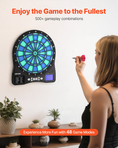 VEVOR Electronic Dart Board, LED-Illuminated Target Dartboard with 48 Games & 500+ Variations, Includes 6 Dart Shafts with Flights & 50 Soft Tips, Cricket Scoring LCD Screen - Supports Up to 8 Players - DZFBB135INCHH242X001V9 - view 3