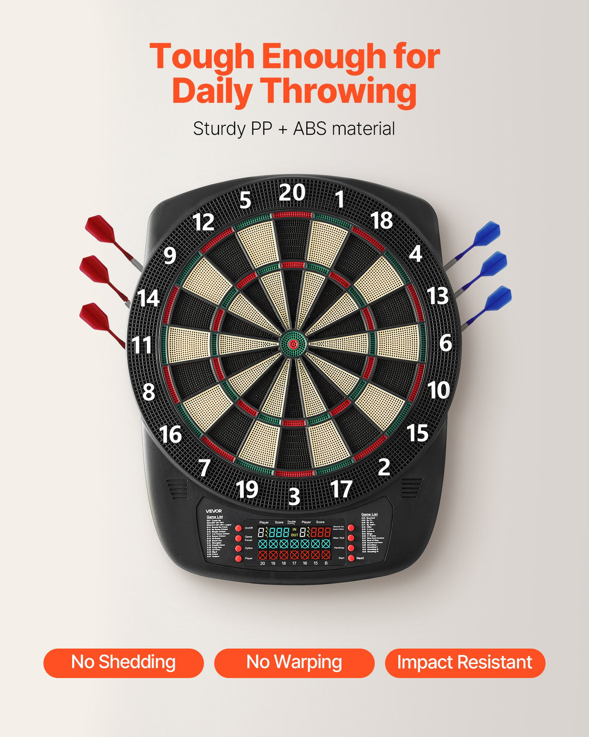 VEVOR Electronic Dart Board, 13.5" Target Dartboard with 43 Games & 200+ Variations for Up to 8 Players, 6 Dart Shafts with Flights & 50 Soft Tips, Color LCD Scoring Screen for Home Party Game Rooms - DZFBB135INCHUNE2I001V9 - view 6