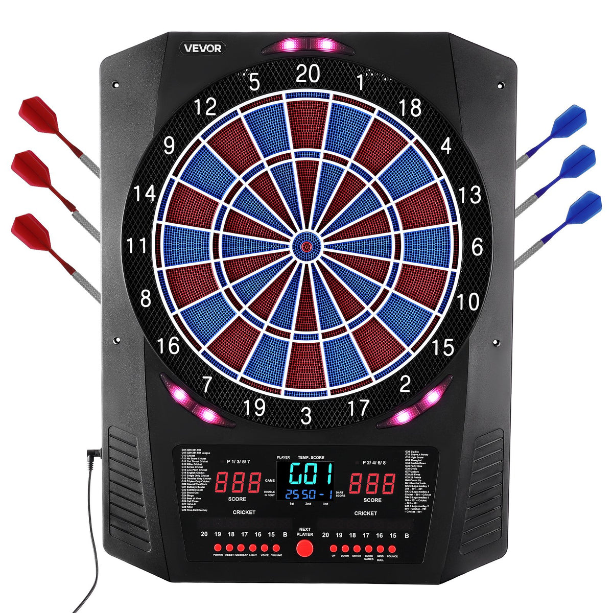 VEVOR Electronic Dart Board, 13.5" Target Dartboard with 45 Games & 474 Variations for Up to 8 Players, 6 Dart Shafts with Flights & 50 Soft Tips, Color LED Cricket Scoring Screen for Home Party Bar - DZFBB135INCHUY3BZ001V9 - view 1