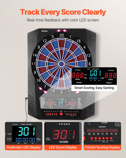 VEVOR Electronic Dart Board, 13.5" Target Dartboard with 45 Games & 474 Variations for Up to 8 Players, 6 Dart Shafts with Flights & 50 Soft Tips, Color LED Cricket Scoring Screen for Home Party Bar - DZFBB135INCHUY3BZ001V9 - view 5