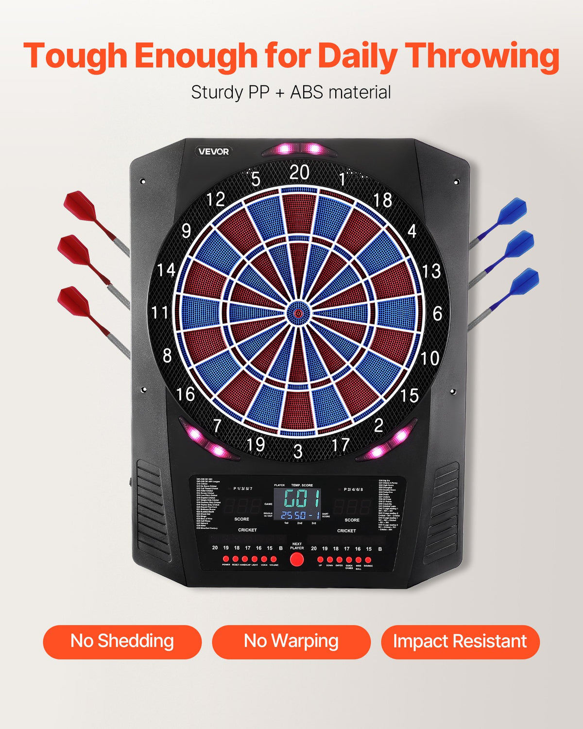 VEVOR Electronic Dart Board, 13.5" Target Dartboard with 45 Games & 474 Variations for Up to 8 Players, 6 Dart Shafts with Flights & 50 Soft Tips, Color LED Cricket Scoring Screen for Home Party Bar - DZFBB135INCHUY3BZ001V9 - view 6