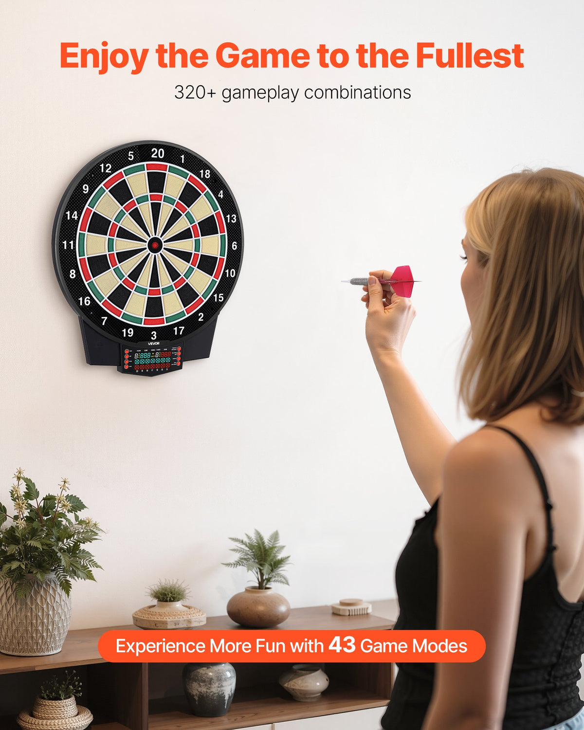 VEVOR Electronic Dart Board, 15.5" Target Dartboard with 43 Games & 320+ Variations for Up to 8 Players, 6 Dart Shafts with Flights & 50 Soft Tips, Color LCD Scoring Screen for Home Party Game Room - DZFBB155INCHSNG86001V9 - view 3