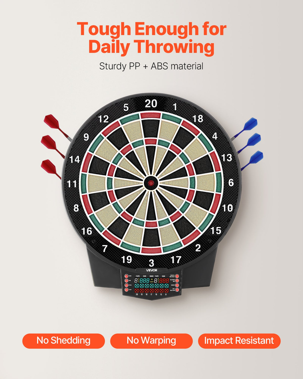 VEVOR Electronic Dart Board, 15.5" Target Dartboard with 43 Games & 320+ Variations for Up to 8 Players, 6 Dart Shafts with Flights & 50 Soft Tips, Color LCD Scoring Screen for Home Party Game Room - DZFBB155INCHSNG86001V9 - view 6
