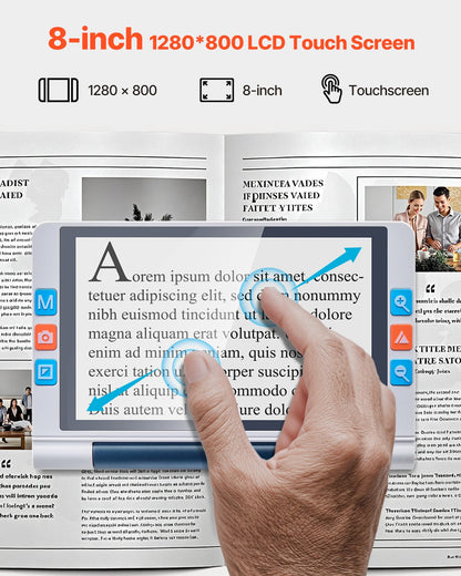 VEVOR Portable Digital Magnifier, 8-inch Touchscreen Electronic Video Magnifier for Low Version, 2X - 20X Electronic Reading Aid with 13MP Auto-Focus HD Lens, 26 Color Mode, HDMI Output & 16GB Storage - DZFDJZDSCP8IJ367M001V9 - view 3