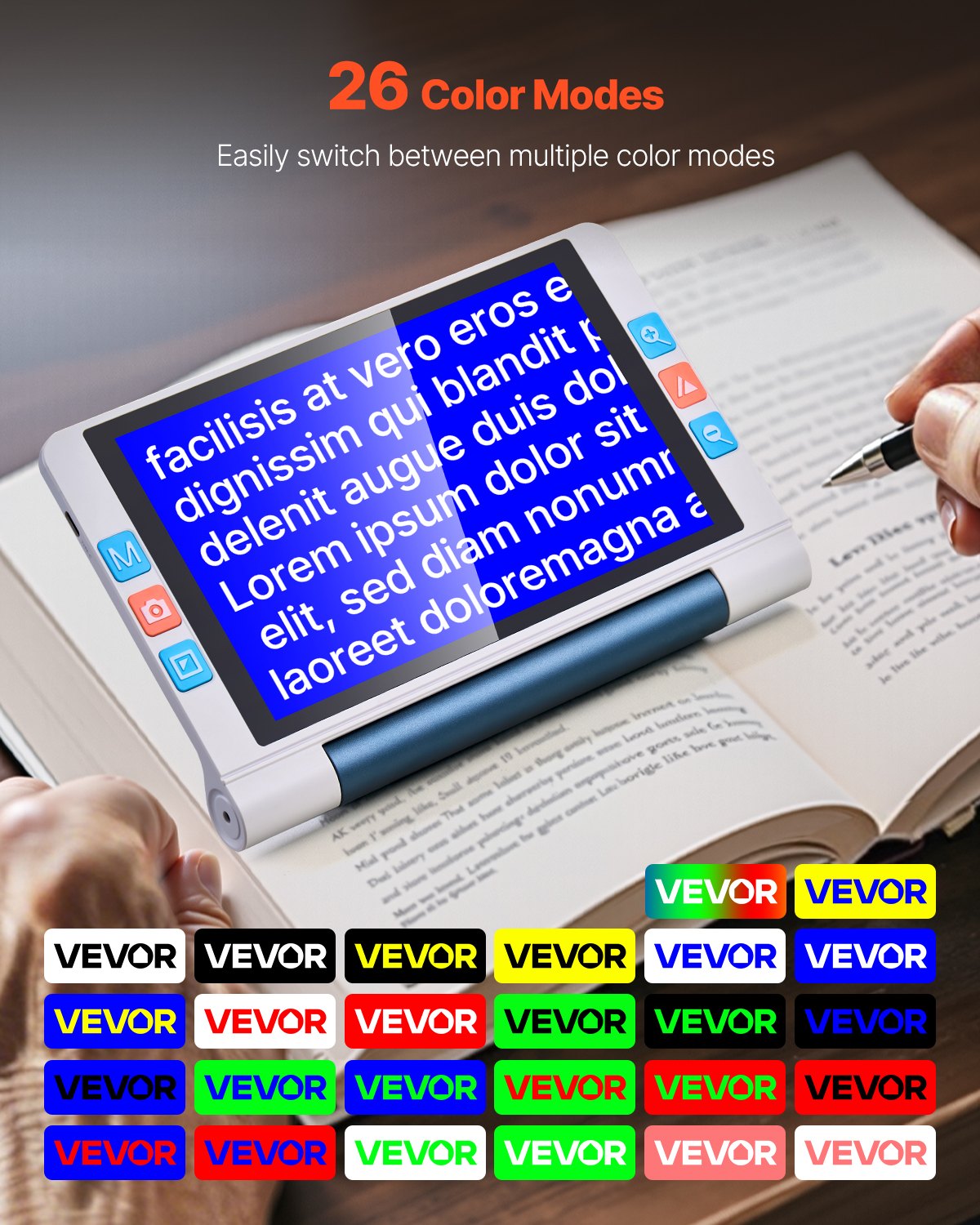 VEVOR Portable Digital Magnifier, 8-inch Touchscreen Electronic Video Magnifier for Low Version, 2X - 20X Electronic Reading Aid with 13MP Auto-Focus HD Lens, 26 Color Mode, HDMI Output & 16GB Storage - DZFDJZDSCP8IJ367M001V9 - view 6