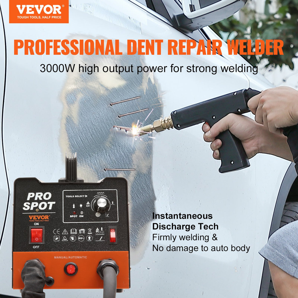 VEVOR Stud Welder Dent Repair Kit, 3KW Spot Welder Dent Puller with 6 Welding Modes, Auto Body Spot Welding Dent Puller Machine & 16 Types of Welding Accessories for Car, Truck, Motorcycle Dent Repair - DZFTSLZHJ3KWV0J5VV1 - view 2