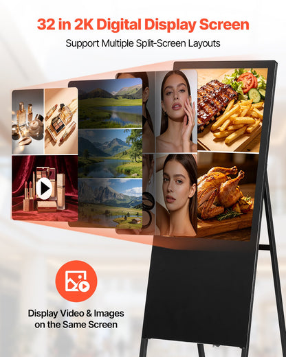 VEVOR 32 in Indoor Digital Signage Floor Standing Advertising Display Kiosk, with WiFi HDMI/USB Input Android OS, 178° Wide View, LCD Screen Interactive Monitor, Commercial Totem Vertical Poster - DZGGT2025GSKAHN81001V1 - view 3