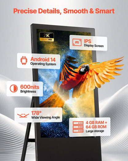 VEVOR 32 in Indoor Digital Signage Floor Standing Advertising Display Kiosk, with WiFi HDMI/USB Input Android OS, 178° Wide View, LCD Screen Interactive Monitor, Commercial Totem Vertical Poster - DZGGT2025GSKAHN81001V1 - view 4