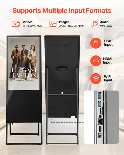 VEVOR 32 in Indoor Digital Signage Floor Standing Advertising Display Kiosk, with WiFi HDMI/USB Input Android OS, 178° Wide View, LCD Screen Interactive Monitor, Commercial Totem Vertical Poster - DZGGT2025GSKAHN81001V1 - view 7