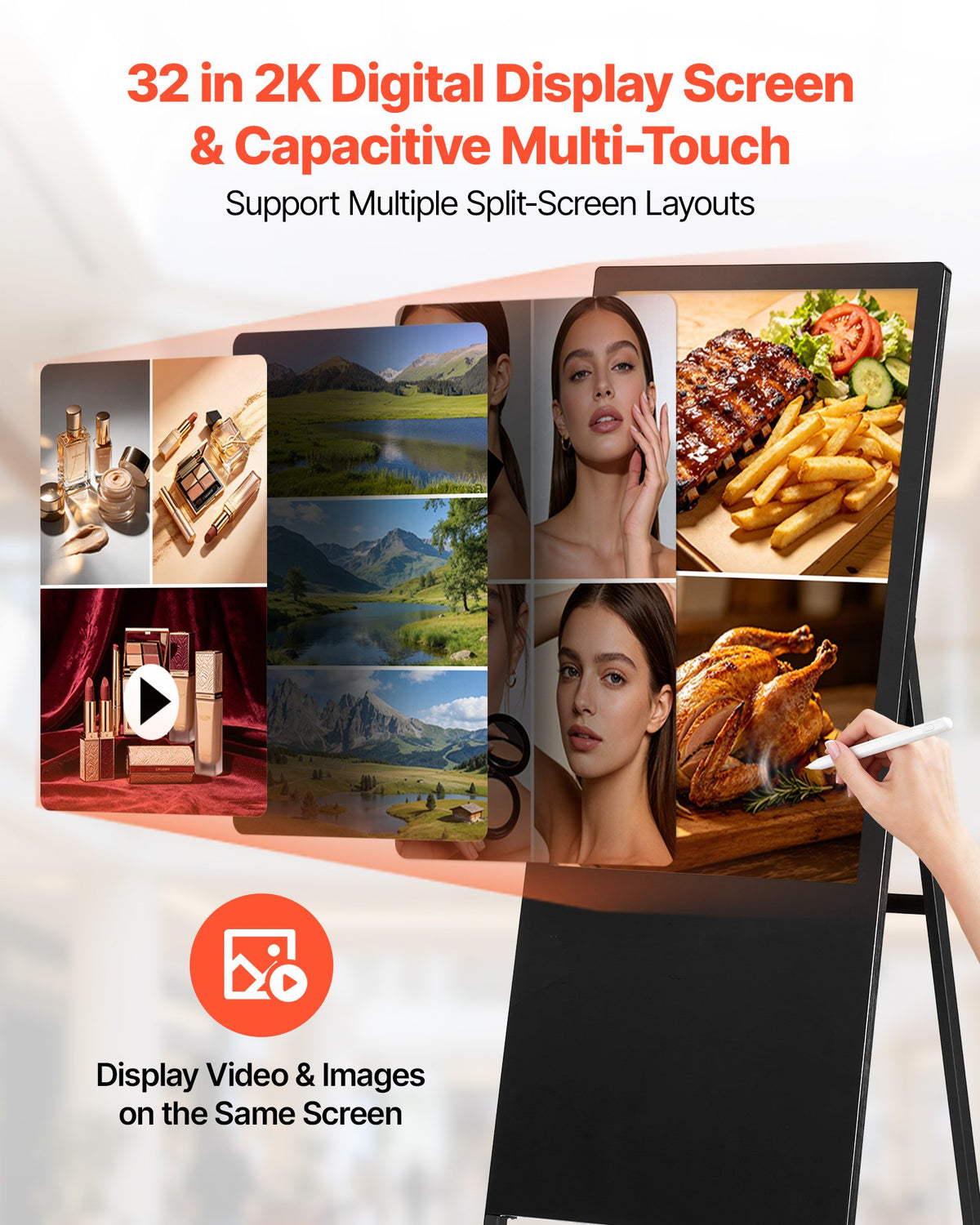 VEVOR 32 in Indoor Digital Signage Floor Standing Advertising Display Kiosk, WiFi HDMI/USB Input Android OS, 178° Wide View, LCD Touchscreen Interactive Monitor, Commercial Totem Vertical Poster - DZGGT2025GSKDJ8XG001V1 - view 3