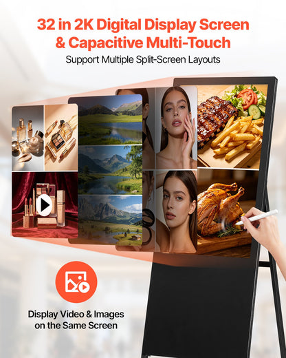 VEVOR 32 in Indoor Digital Signage Floor Standing Advertising Display Kiosk, WiFi HDMI/USB Input Android OS, 178° Wide View, LCD Touchscreen Interactive Monitor, Commercial Totem Vertical Poster - DZGGT2025GSKDJ8XG001V1 - view 3