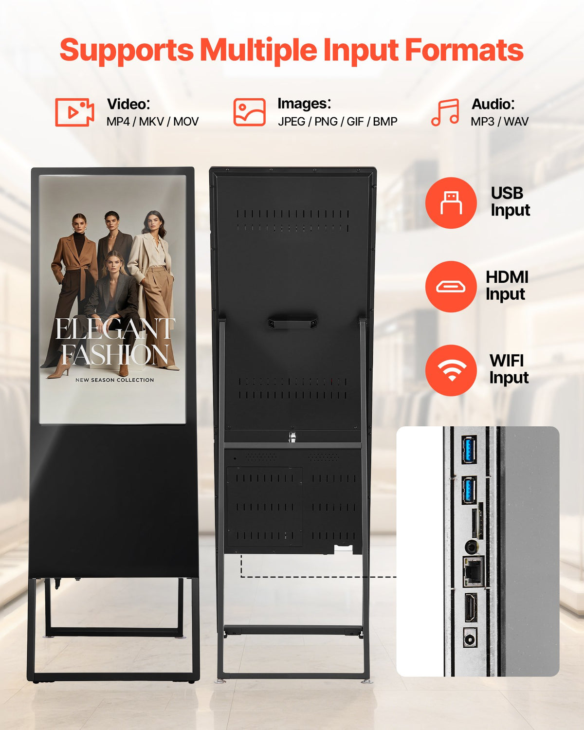 VEVOR 32 in Indoor Digital Signage Floor Standing Advertising Display Kiosk, WiFi HDMI/USB Input Android OS, 178° Wide View, LCD Touchscreen Interactive Monitor, Commercial Totem Vertical Poster - DZGGT2025GSKDJ8XG001V1 - view 7