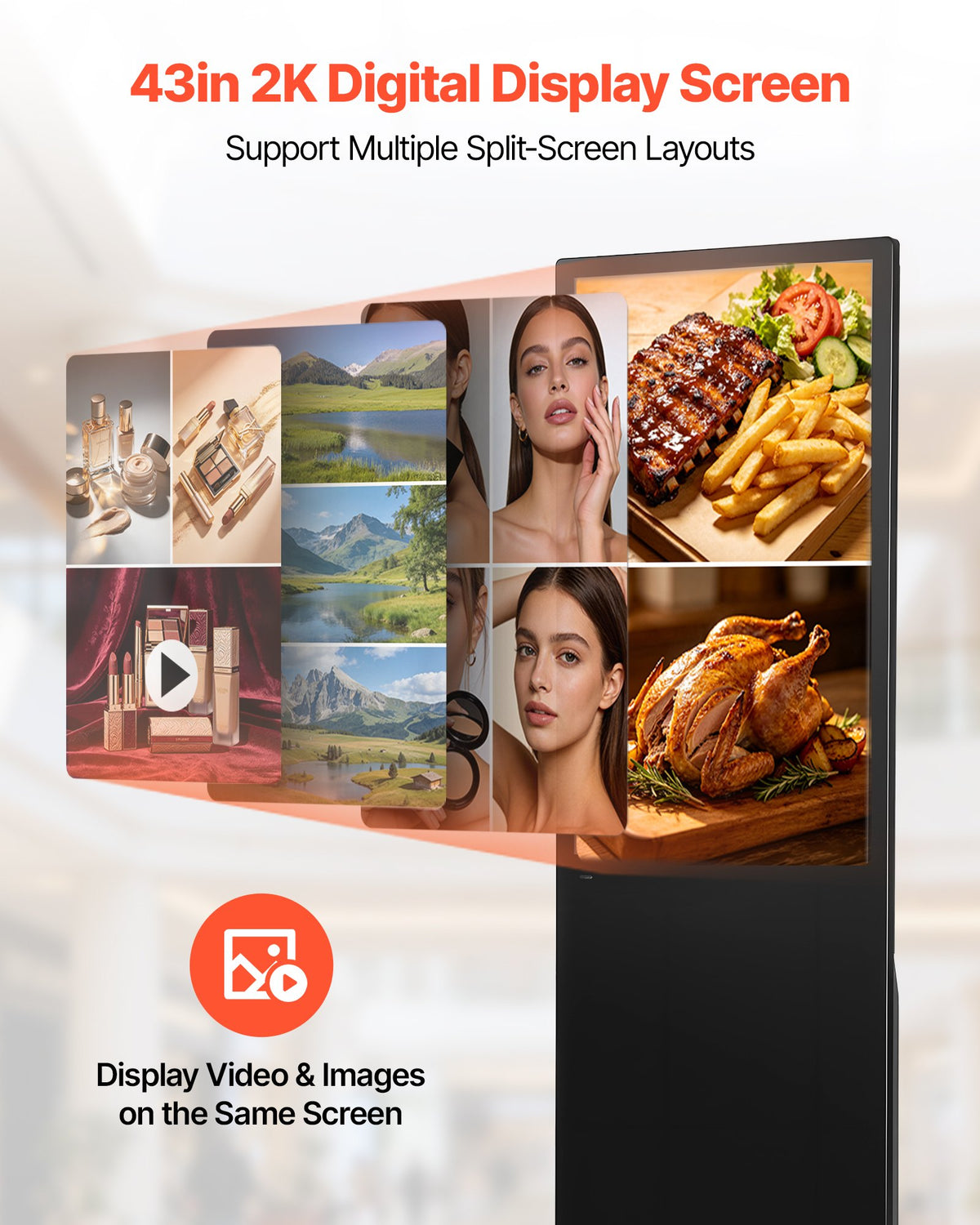 VEVOR 43 in Indoor Digital Signage Floor Standing Advertising Display Kiosk, with WiFi HDMI/USB Input Android OS, 178° Wide View, LCD Screen Interactive Monitor