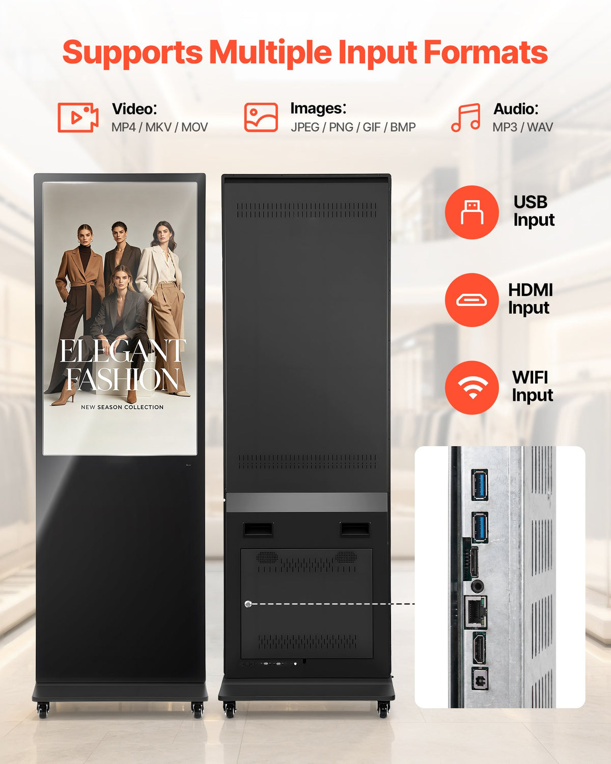 VEVOR 43 in Indoor Digital Signage Floor Standing Advertising Display Kiosk, with WiFi HDMI/USB Input Android OS, 178° Wide View, LCD Screen Interactive Monitor