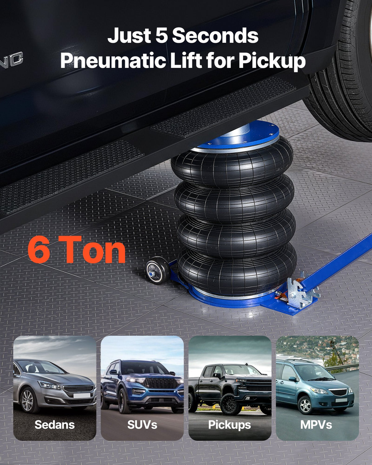 VEVOR Air Jack, 6 Ton/13227 lbs Airbag Jack, Lift Up to 26.5 inch with Heightened Column, Adjustable Handle & Thick Rubber Pad, 2-5 s Fast Lifting Pneumatic for Car, SUV, Pickup Truck Repair, Garage - DZGZQNQJDLS6CB1LJ001V0 - view 4
