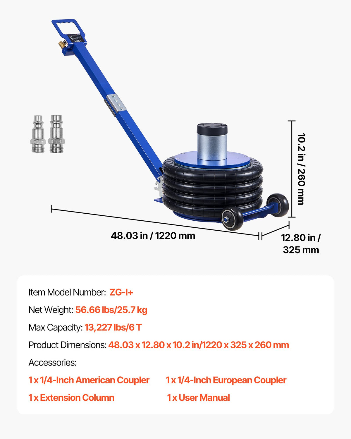 VEVOR Air Jack, 6 Ton/13227 lbs Airbag Jack, Lift Up to 26.5 inch with Heightened Column, Adjustable Handle & Thick Rubber Pad, 2-5 s Fast Lifting Pneumatic for Car, SUV, Pickup Truck Repair, Garage - DZGZQNQJDLS6CB1LJ001V0 - view 8