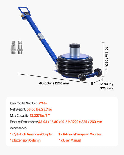 VEVOR Air Jack, 6 Ton/13227 lbs Airbag Jack, Lift Up to 26.5 inch with Heightened Column, Adjustable Handle & Thick Rubber Pad, 2-5 s Fast Lifting Pneumatic for Car, SUV, Pickup Truck Repair, Garage - DZGZQNQJDLS6CB1LJ001V0 - view 8