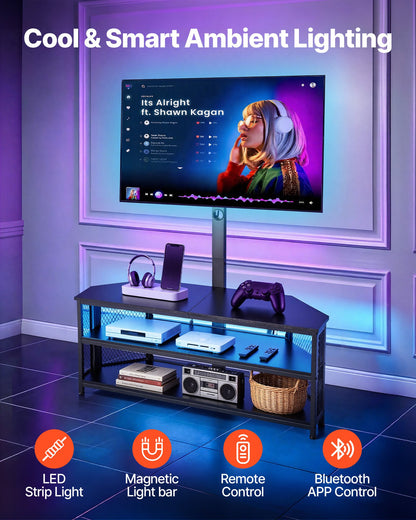 VEVOR TV Stand with Mount, 45.3 Inch, Corner TV Stand Console with Power Outlet, for 32-75 Inch TVs, Height Adjustable Swivel Entertainment Center with Storage & LED Lights, for Living Room, Black - DZJDSJ45INCHAE0H8001V1 - view 5