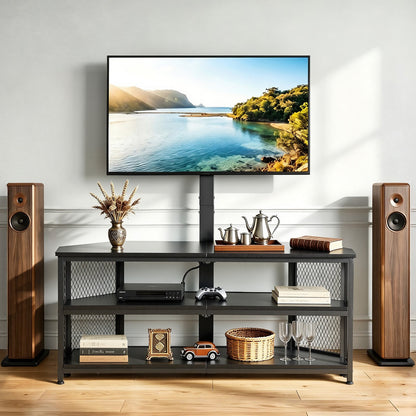 VEVOR TV Stand with Mount, 45.3 Inch, Corner TV Stand Console with Power Outlet, for 32-75 Inch TVs, Height Adjustable Swivel Entertainment Center with Storage & LED Lights, for Living Room, Black - DZJDSJ45INCHAE0H8001V1 - view 9
