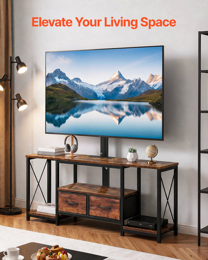 VEVOR TV Stand with Mount, 47.2 Inch, TV Stand Console with Power Outlet & Storage Drawers, for 32-75 Inch TVs, Height Adjustable Entertainment Center with LED Lights, for Living Room, Rustic Brown - DZJDSJ48INCH49SSU001V1 - view 3