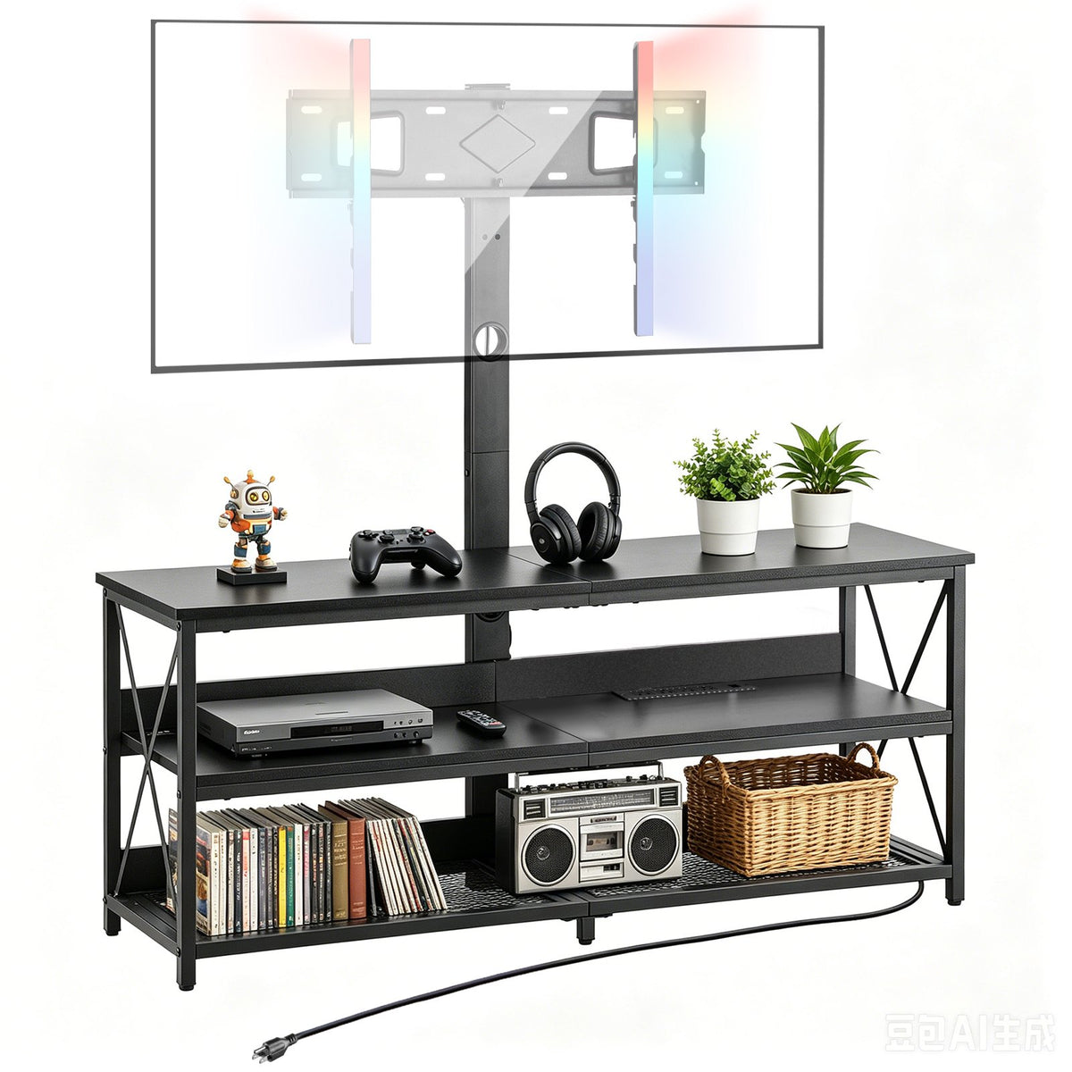 VEVOR TV Stand with Mount, 47.2 Inch, TV Stand Console with Power Outlet, for 32-75 Inch TVs, Height Adjustable Swivel Entertainment Center with Open Storage Shelf, for Living Room Bedroom, Black - DZJDSJ48INCHGRRUY001V1 - view 1