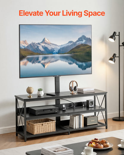 VEVOR TV Stand with Mount, 47.2 Inch, TV Stand Console with Power Outlet, for 32-75 Inch TVs, Height Adjustable Swivel Entertainment Center with Open Storage Shelf, for Living Room Bedroom, Black - DZJDSJ48INCHGRRUY001V1 - view 3