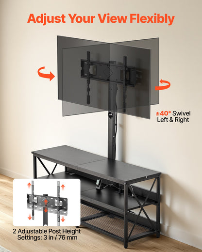 VEVOR TV Stand with Mount, 47.2 Inch, TV Stand Console with Power Outlet, for 32-75 Inch TVs, Height Adjustable Swivel Entertainment Center with Open Storage Shelf, for Living Room Bedroom, Black - DZJDSJ48INCHGRRUY001V1 - view 5