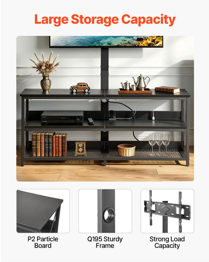 VEVOR TV Stand with Mount, 47.2 Inch, TV Stand Console with Power Outlet, for 32-75 Inch TVs, Height Adjustable Swivel Entertainment Center with Open Storage Shelf, for Living Room Bedroom, Black - DZJDSJ48INCHGRRUY001V1 - view 7