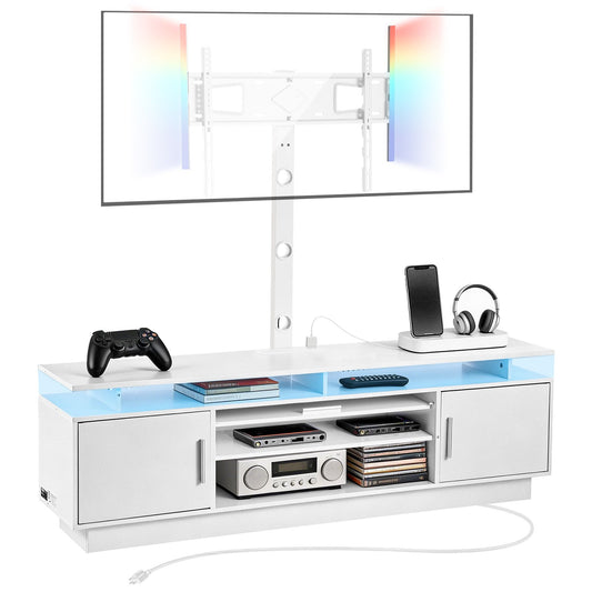 VEVOR TV Stand with Mount, 59.1 Inch, Swivel TV Stand Console with Power Outlet, for 32-75 Inch TVs, Height Adjustable Modern Entertainment Center with Storage & LED Lights, for Living Room, White - DZJDSJ60INCH1JT2E001V1 - view 1